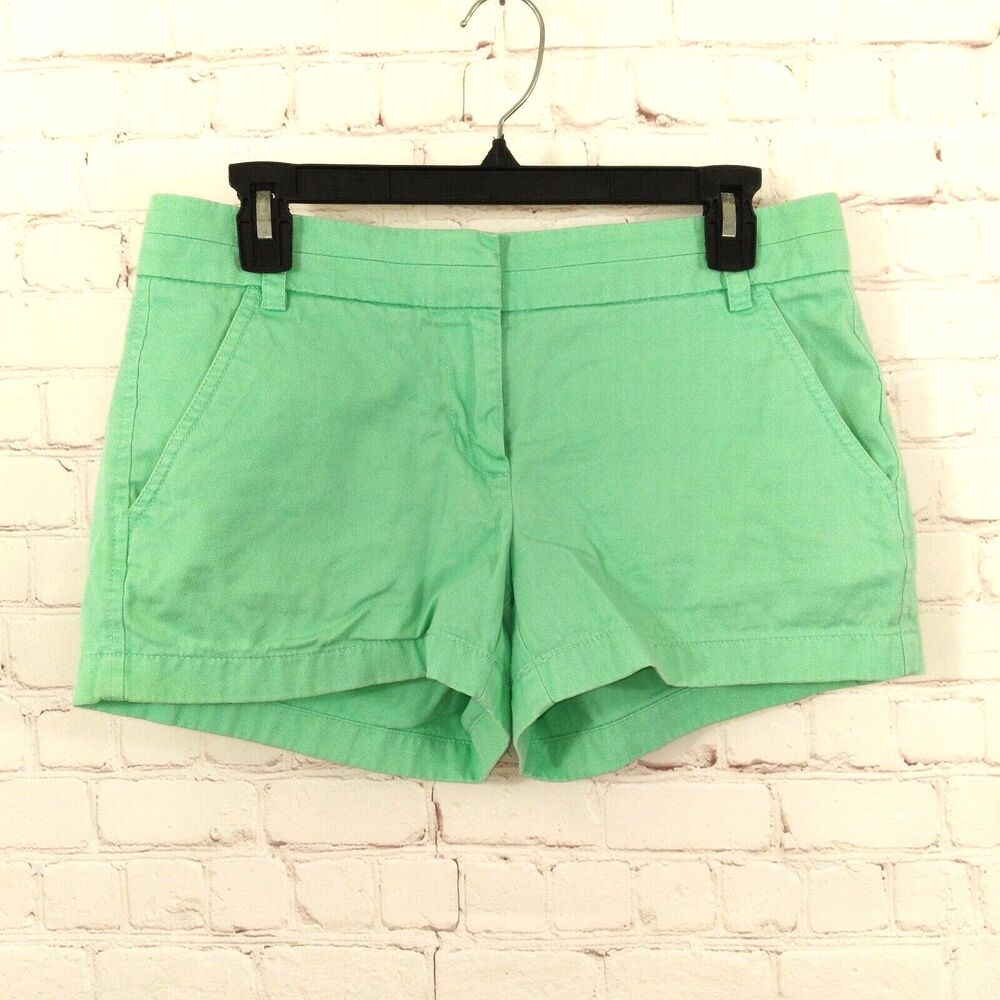 J Crew Chino Shorts Womens 2 Green Low Rise Cotton Pockets Casual Preppy